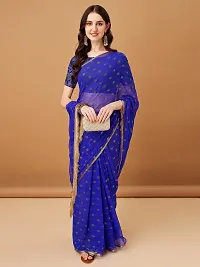 Beautiful Blue Chiffon Brocade Saree With Blouse Piece For Women-thumb2