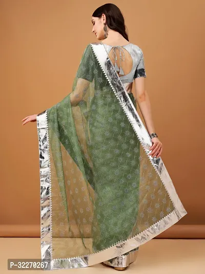 Beautiful Green Net Embellished Saree With Blouse Piece For Women-thumb2