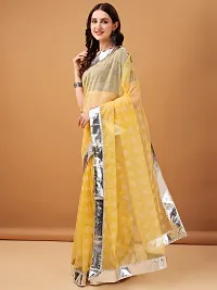 Beautiful Yellow Organza Self Pattern Saree With Blouse Piece For Women-thumb1