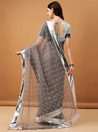 Beautiful Grey Net Embellished Saree With Blouse Piece For Women-thumb1