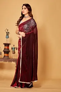 Beautiful Maroon Lycra Embellished Saree With Blouse Piece For Women-thumb2