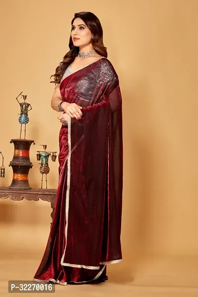 Beautiful Maroon Lycra Embellished Saree With Blouse Piece For Women-thumb3