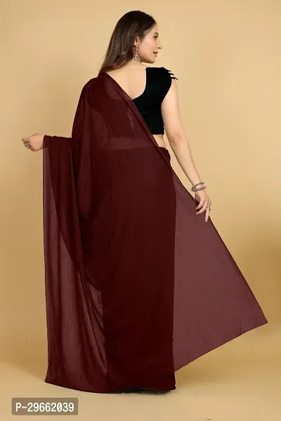 Elegant Brown Silk Blend Saree with Blouse piece For Women-thumb2