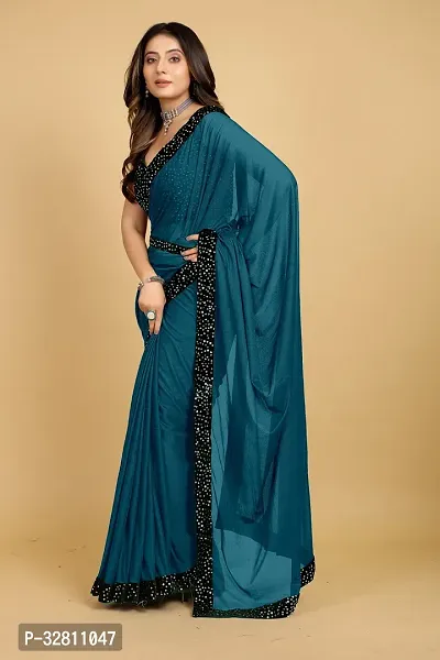 Elegant Teal Art Silk Saree with Blouse piece For Women-thumb3