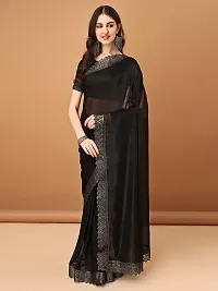 Beautiful Black Lycra Embellished Saree With Blouse Piece For Women-thumb1