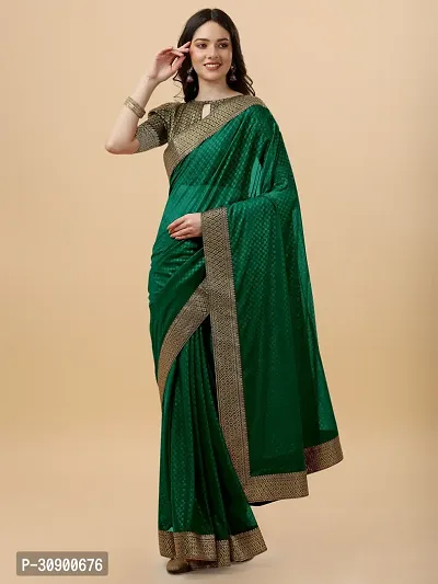 Elegant Green Brocade Saree with Blouse piece For Women-thumb0