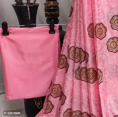 Elegant Pink Satin Saree with Blouse piece For Women-thumb4