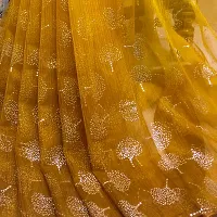 Beautiful Golden Net Embellished Saree With Blouse Piece For Women-thumb2