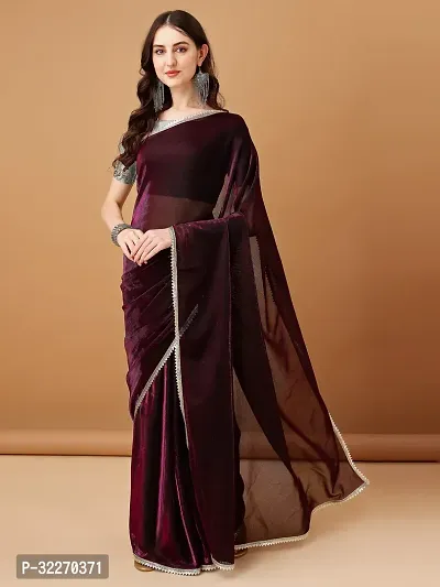 Beautiful Purple Lycra Embellished Saree With Blouse Piece For Women-thumb0