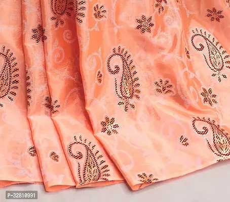 Elegant Orange Satin Saree with Blouse piece For Women-thumb2