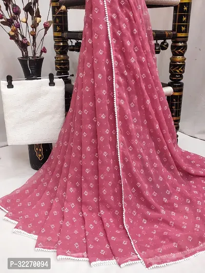 Beautiful Pink Chiffon Embellished Saree With Blouse Piece For Women-thumb0