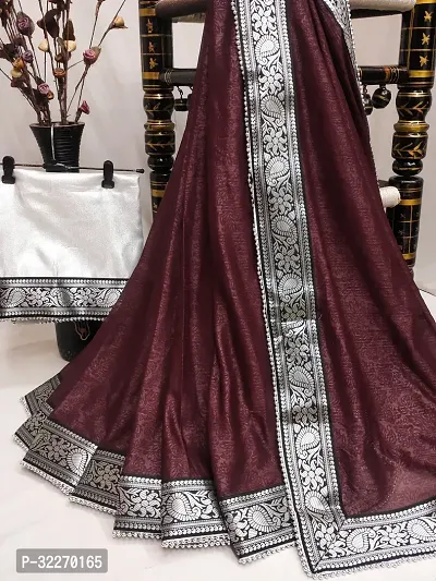 Beautiful Brown Lycra Embellished Saree With Blouse Piece For Women-thumb0