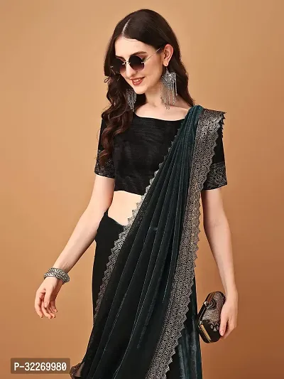 Beautiful Teal Art Silk Embellished Saree With Blouse Piece For Women-thumb0