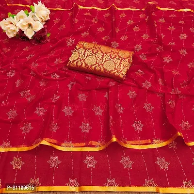 Beautiful Red Chiffon Embellished Women Saree with Blouse piece