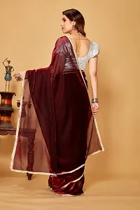 Beautiful Maroon Lycra Embellished Saree With Blouse Piece For Women-thumb1