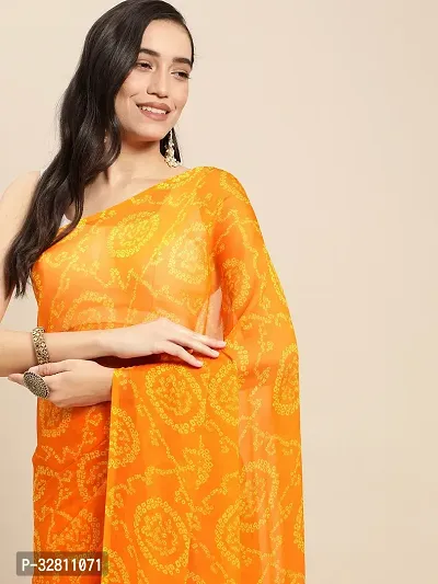 Elegant Golden Georgette Saree with Blouse piece For Women-thumb0