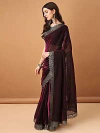 Beautiful Purple Lycra Applique Saree With Blouse Piece For Women-thumb1