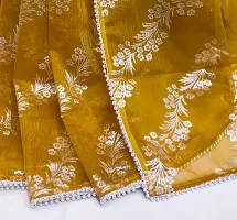 Beautiful Mustard Organza Foil Print Saree With Blouse Piece For Women-thumb1