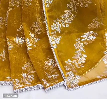 Beautiful Mustard Organza Foil Print Saree With Blouse Piece For Women-thumb2