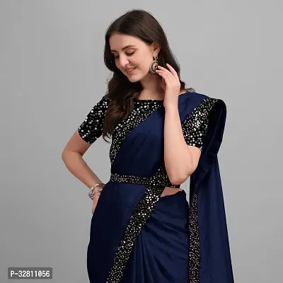 Elegant Navy Blue Art Silk Saree with Blouse piece For Women