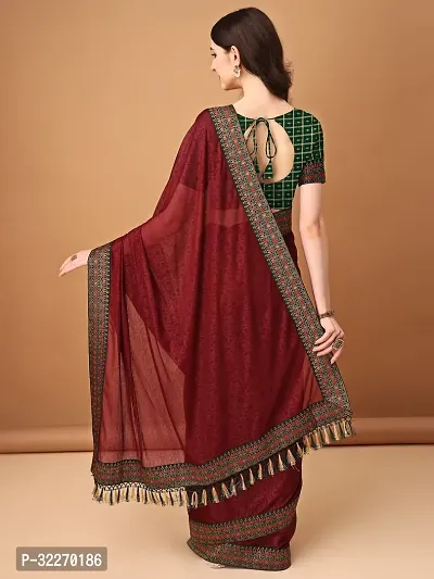 Beautiful Brown Silk Blend Embellished Saree With Blouse Piece For Women-thumb2