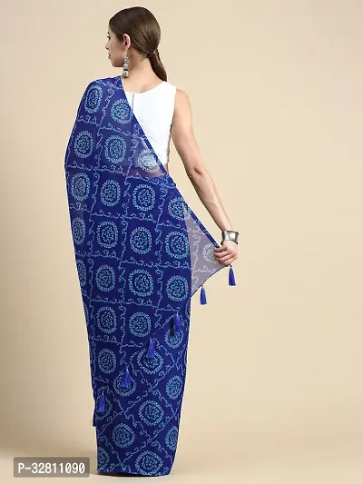 Elegant Blue Chiffon Saree with Blouse piece For Women-thumb2