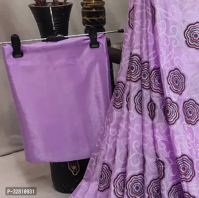 Elegant Purple Satin Saree with Blouse piece For Women-thumb4