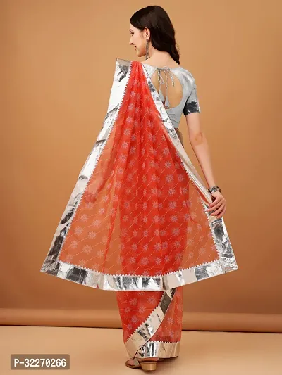 Beautiful Orange Net Embellished Saree With Blouse Piece For Women-thumb2