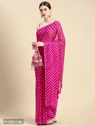 Elegant Pink Chiffon Saree with Blouse piece For Women-thumb0