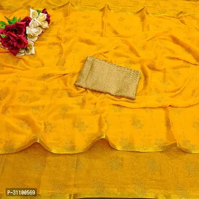 Beautiful Yellow Chiffon Embellished Women Saree with Blouse piece