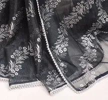 Beautiful Grey Organza Foil Print Saree With Blouse Piece For Women-thumb1