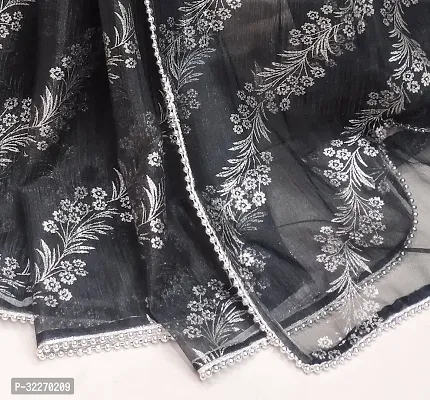 Beautiful Grey Organza Foil Print Saree With Blouse Piece For Women-thumb2