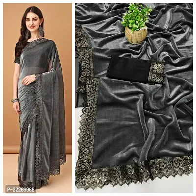 Beautiful Grey Art Silk Embellished Saree With Blouse Piece For Women-thumb0