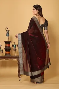 Beautiful Maroon Lycra Embellished Saree With Blouse Piece For Women-thumb1