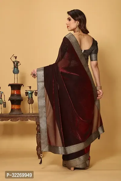 Beautiful Maroon Lycra Embellished Saree With Blouse Piece For Women-thumb2