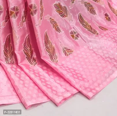 Elegant Pink Satin Saree with Blouse piece For Women-thumb2