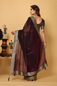 Beautiful Purple Lycra Embellished Saree With Blouse Piece For Women-thumb1