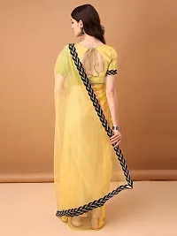 Beautiful Yellow Net Embellished Saree With Blouse Piece For Women-thumb1