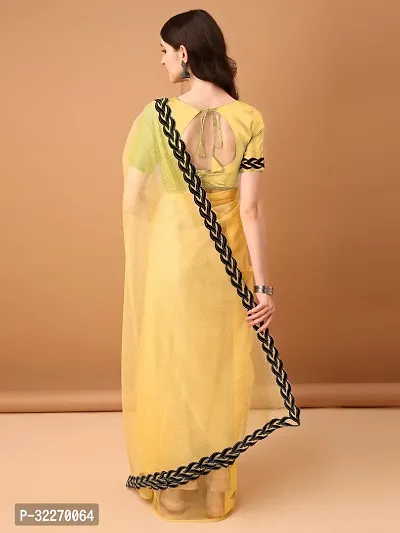 Beautiful Yellow Net Embellished Saree With Blouse Piece For Women-thumb2