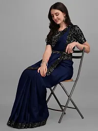 Elegant Navy Blue Art Silk Saree with Blouse piece For Women-thumb2