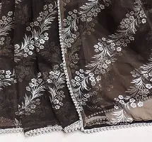 Beautiful Brown Organza Foil Print Saree With Blouse Piece For Women-thumb1