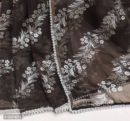 Beautiful Brown Organza Foil Print Saree With Blouse Piece For Women-thumb2