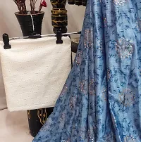 Beautiful Teal Satin Foil Print Saree With Blouse Piece For Women-thumb3