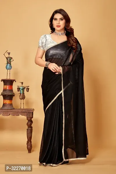 Beautiful Black Lycra Embellished Saree With Blouse Piece For Women-thumb0