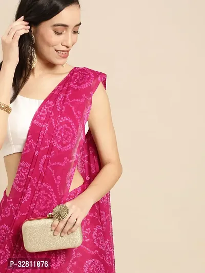 Elegant Pink Georgette Saree with Blouse piece For Women-thumb0