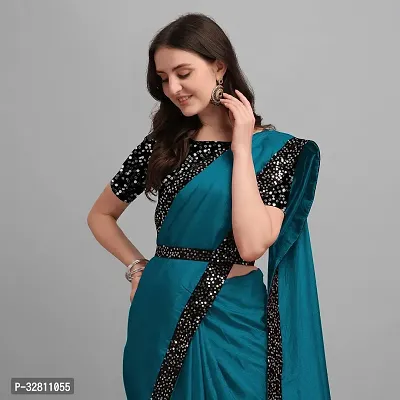 Elegant Teal Art Silk Saree with Blouse piece For Women-thumb0