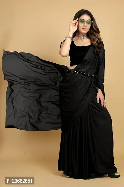 Elegant Black Silk Blend Saree with Blouse piece For Women-thumb0