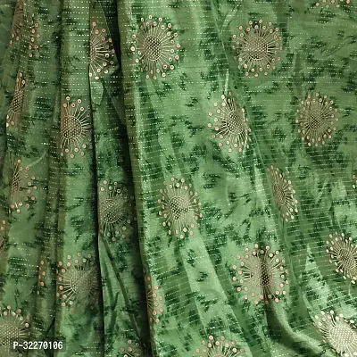 Beautiful Green Satin Foil Print Saree With Blouse Piece For Women-thumb3