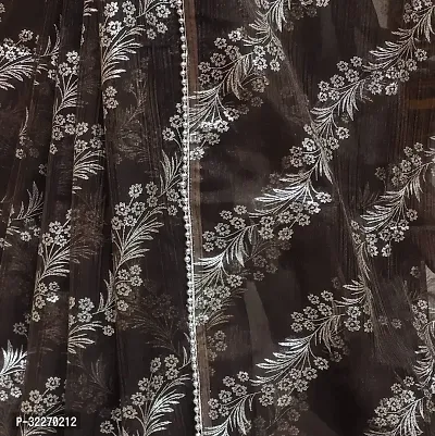 Beautiful Brown Organza Foil Print Saree With Blouse Piece For Women-thumb3