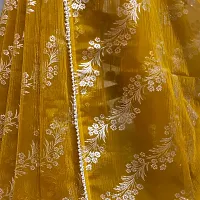 Beautiful Mustard Organza Foil Print Saree With Blouse Piece For Women-thumb2